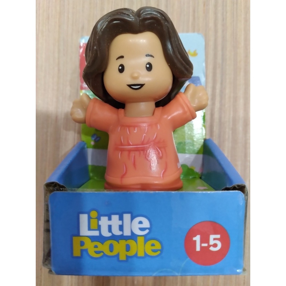 Fisher Price Little People Hispanic Mom‎ Long Brown Hair In Orange Dress